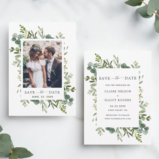 Eucalyptus Green Foliage Save the Date Photo Card