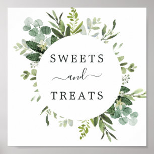 Eucalyptus Green Foliage Square Dessert Table Sign Poster