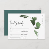 EUCALYPTUS GREEN FOLIAGE WATERVERF WEDDING RSVP INFORMATIEKAARTJE (Voorkant / Achterkant)