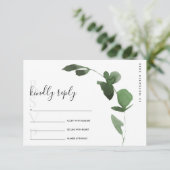 EUCALYPTUS GREEN FOLIAGE WATERVERF WEDDING RSVP INFORMATIEKAARTJE (Staand voorkant)