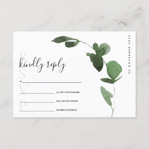 EUCALYPTUS GREEN FOLIAGE WATERVERF WEDDING RSVP INFORMATIEKAARTJE