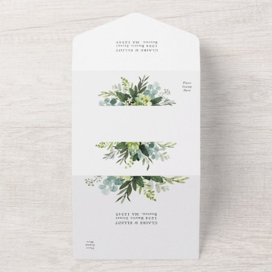 Eucalyptus Green Foliage Weddenschap All In One Uitnodiging (Buitenkant)