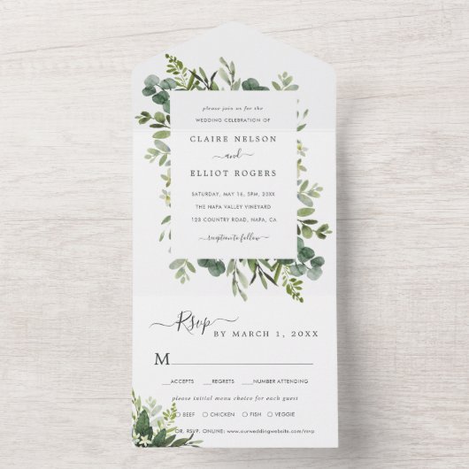 Eucalyptus Green Foliage Weddenschap All In One Uitnodiging (Binnen)
