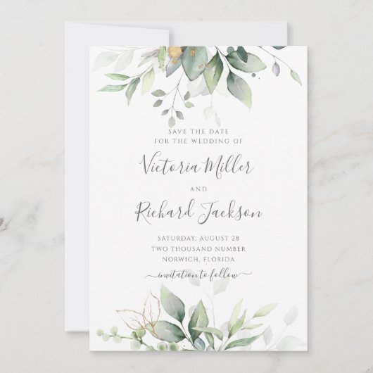 Eucalyptus Green Foliage Weddenschap Save The Date (Voorkant)