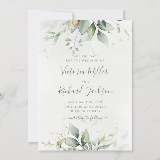 Eucalyptus Green Foliage Weddenschap Save The Date (Voorkant)