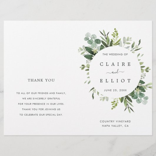Eucalyptus Green Foliage Wedding Ceremony Programm (Voorkant)