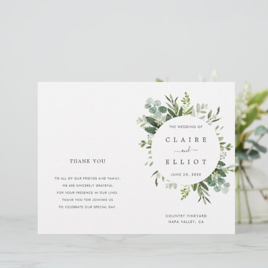 Eucalyptus Green Foliage Wedding Ceremony Programm (Staand voorkant)