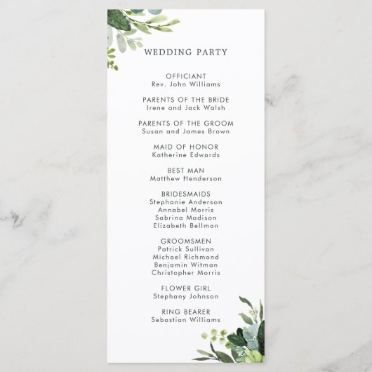 Eucalyptus Green Foliage Wedding Ceremony Programm Programmakaart (Achterkant)