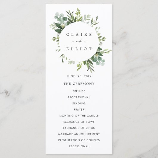 Eucalyptus Green Foliage Wedding Ceremony Programm Programmakaart (Voorkant)