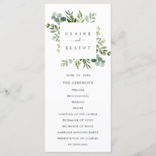 Eucalyptus Green Foliage Wedding Ceremony Programm Programmakaart