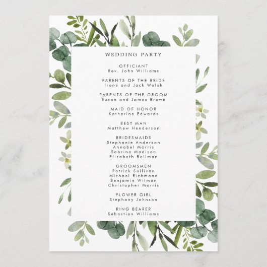 Eucalyptus Green Foliage Wedding Ceremony Programm Programmakaart (Achterkant)