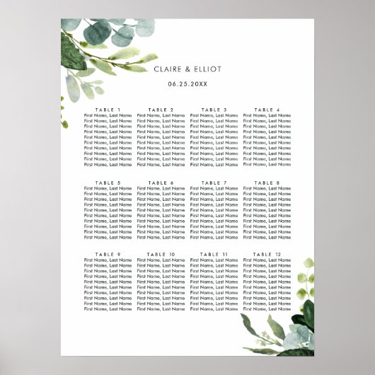 Eucalyptus Green Foliage Wedding Seding Chart Poster (Voorkant)