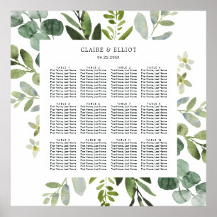 Eucalyptus Green Foliage Wedding Seding Chart Poster