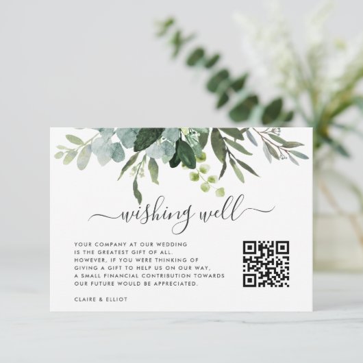 Eucalyptus Green Foliage Wishing Good with QR Code Informatiekaartje (Staand voorkant)