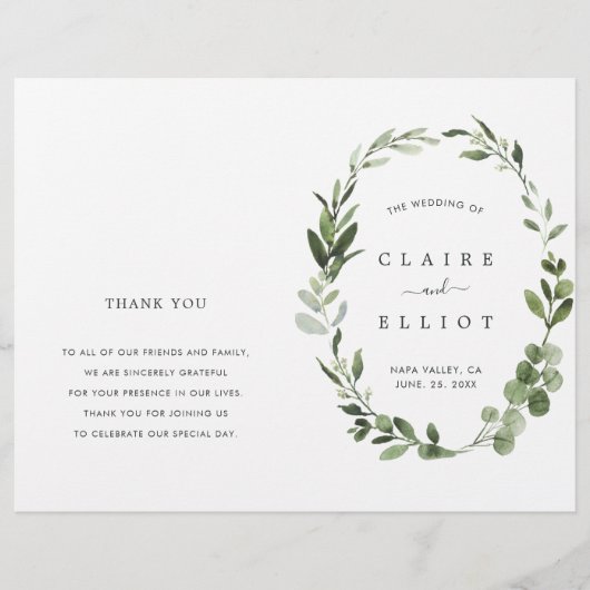Eucalyptus Green Foliage Wreatding Wedding Program (Voorkant)