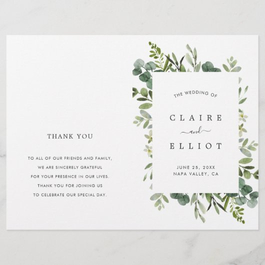 Eucalyptus Green Foliage Wreatding Wedding Program (Voorkant)