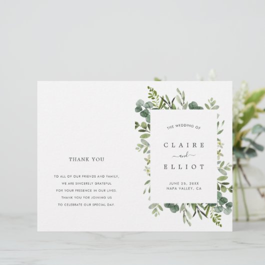 Eucalyptus Green Foliage Wreatding Wedding Program (Staand voorkant)