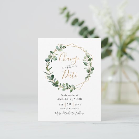 Eucalyptus Green Geometric Wijzig de datum Briefkaart (Staand voorkant)