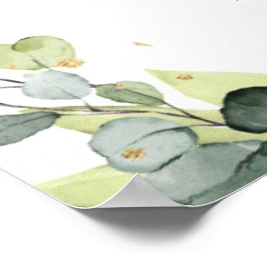 Eucalyptus Green Gold Foil Weddenschap Welkomsttek Poster (Hoek)