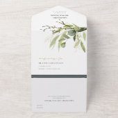 EUCALYPTUS GREEN GOLD FOLIAGE HEXAGONAL WEDDING ALL IN ONE UITNODIGING (Buitenkant)