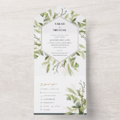 EUCALYPTUS GREEN GOLD FOLIAGE HEXAGONAL WEDDING ALL IN ONE UITNODIGING (Binnen)