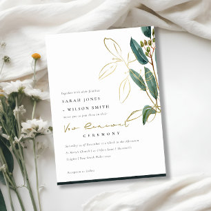 EUCALYPTUS GREEN GOLD FOLIAGE VOW RENEWAL INVITE BEDANKKAART