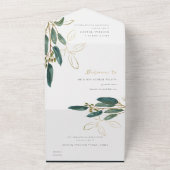Eucalyptus Green Gold Foliage Waterverf Weddenscha All In One Uitnodiging (Buitenkant)