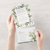 EUCALYPTUS GREEN GOLD FOLIAGE WATERVERF WEDDING ALL IN ONE UITNODIGING (Afscheurbaar)