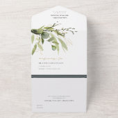 EUCALYPTUS GREEN GOLD FOLIAGE WATERVERF WEDDING ALL IN ONE UITNODIGING (Buitenkant)
