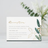 EUCALYPTUS GREEN GOLD FOLIAGE WEDDING RECEPT INFORMATIEKAARTJE (Staand voorkant)