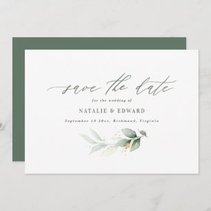 Eucalyptus green Gold minimale bruiloft Save The Date