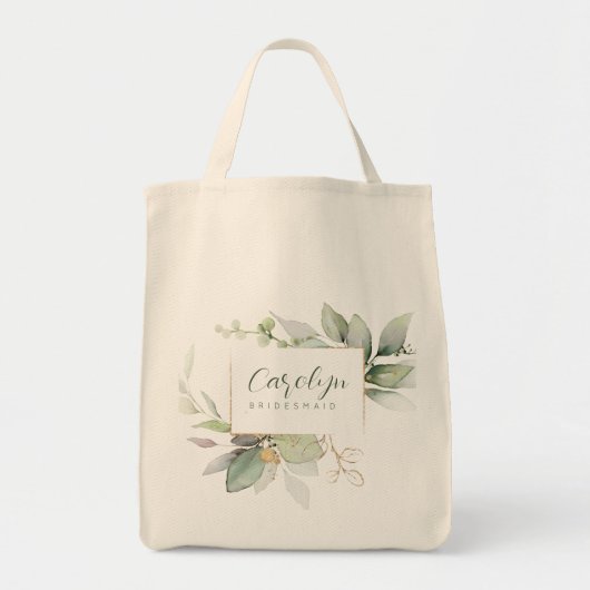 Eucalyptus Green Gold Monogrammed Bridesmaid Tote Bag (Voorkant)