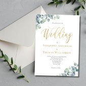 Eucalyptus Green Gold Script Elegant Weddenschap Kaart