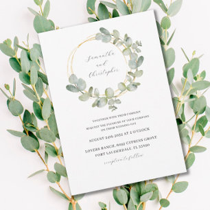 Eucalyptus Green & Gold Waterverf Wreath Weddensch Kaart