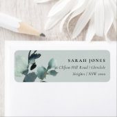 EUCALYPTUS GREEN GRAY FOLIAGE WATERVERF ADRES ETIKET (Insitu)