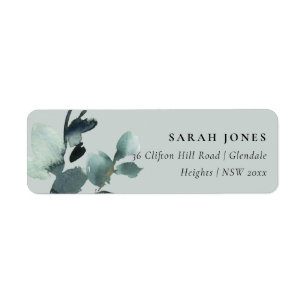EUCALYPTUS GREEN GRAY FOLIAGE WATERVERF ADRES ETIKET