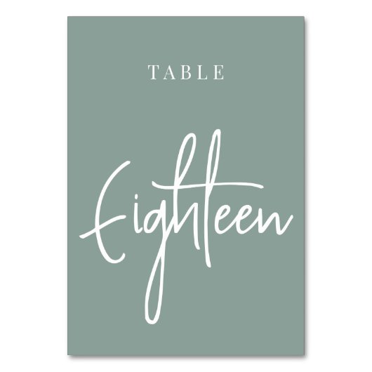 Eucalyptus Green Hand Scripted Table EIGHTEEN Kaart (Voorkant)