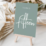 Eucalyptus Green Hand Scripted Table FIFTEEN Kaart<br><div class="desc">Eenvoudige en chic table number cards in Eucalyptus Green en white maken een elegante verklaring bij uw bruiloft of gebeurtenis. Het ontwerp kenmerkt "lijst [aantal]"in een eyecatching mengeling van klassieke serif en handgeschreven manuscript het schrijven. Het ontwerp herhaalt zich aan beide zijden. Afzonderlijk genummerde kaarten worden apart verkocht; beveel elk...</div>