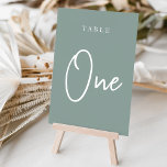 Eucalyptus Green Hand Scripted Table ONE Kaart<br><div class="desc">Eenvoudige en chic table number cards in Eucalyptus Green en white maken een elegante verklaring bij uw bruiloft of gebeurtenis. Het ontwerp kenmerkt "lijst [aantal]"in een eyecatching mengeling van klassieke serif en handgeschreven manuscript het schrijven. Het ontwerp herhaalt zich aan beide zijden. Afzonderlijk genummerde kaarten worden apart verkocht; beveel elk...</div>