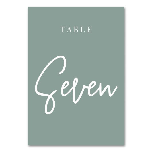 Eucalyptus Green Hand Scripted Table SEVEN Kaart (Voorkant)