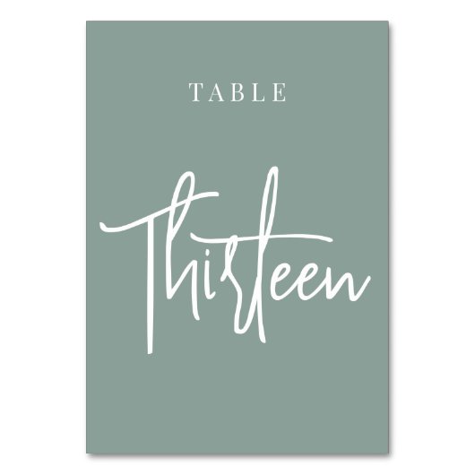 Eucalyptus Green Hand Scripted Table THIRTEEN Kaart (Achterkant)