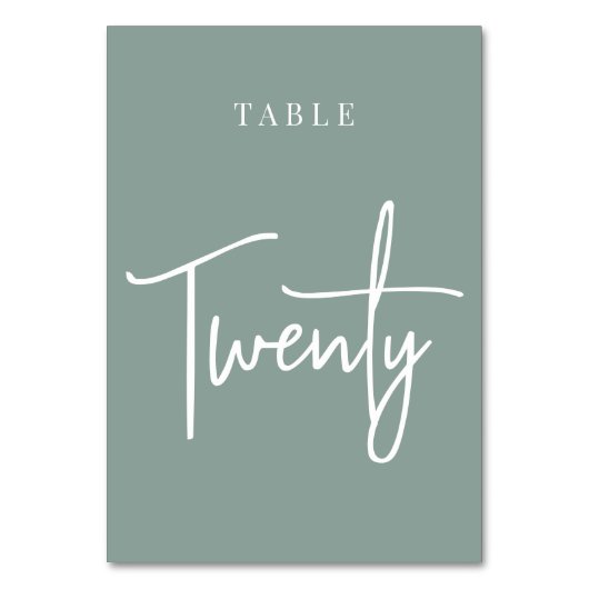 Eucalyptus Green Hand Scripted Table TWENTY Kaart (Voorkant)