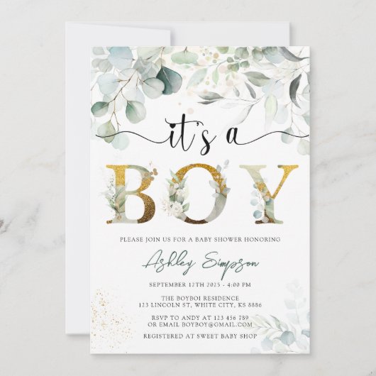 Eucalyptus Green Het is een Baby shower uitnodigin Kaart (Voorkant)