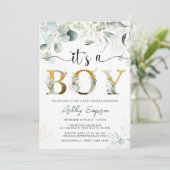 Eucalyptus Green Het is een Baby shower uitnodigin Kaart (Staand voorkant)