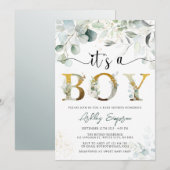 Eucalyptus Green Het is een Baby shower uitnodigin Kaart (Voorkant / Achterkant)