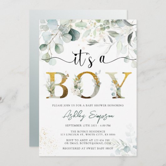 Eucalyptus Green Het is een Baby shower uitnodigin Kaart (Voorkant / Achterkant)