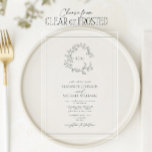 Eucalyptus Green Leafy Crest Monogram Weddenschap Acryl Uitnodigingen<br><div class="desc">Voor koppels die elegantie zoeken met een vleugje natuur, spreekt deze prachtige Eucalyptus groene bladgroene kam monogram huwelijksuitnodiging tot het hart. Het weelderige groen omringt een smaakvol monogram, een persoonlijk embleem dat perfect de vereniging van twee mensen op de rand van een prachtig nieuw hoofdstuk vastlegt. De tijdloze elegantie van...</div>