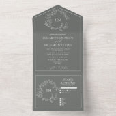 Eucalyptus Green Leafy Crest Monogram Weddenschap All In One Uitnodiging (Binnen)