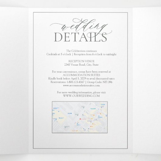 Eucalyptus Green Leafy Crest Monogram Weddenschap Drieluik Uitnodiging (Binnenkant midden)