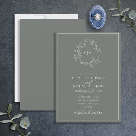 Eucalyptus Green Leafy Crest Monogram Weddenschap Kaart